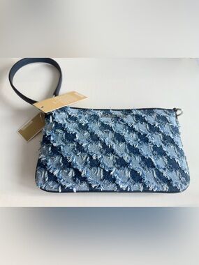 Michael Kors Two-Tone Frayed Denim Checkerboard Wristlet Clutch - Blue